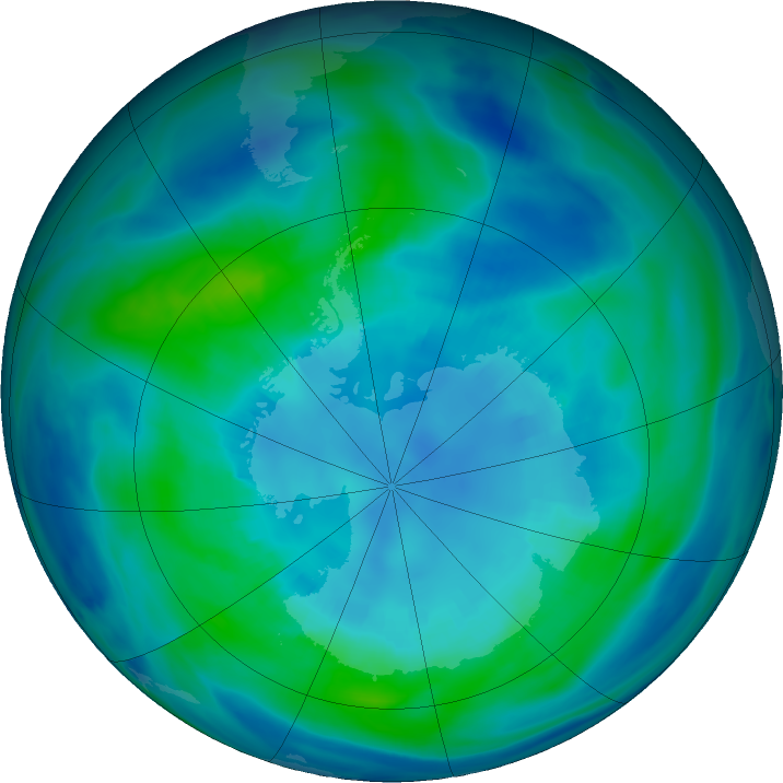 Antarctic ozone map for 13 April 2022